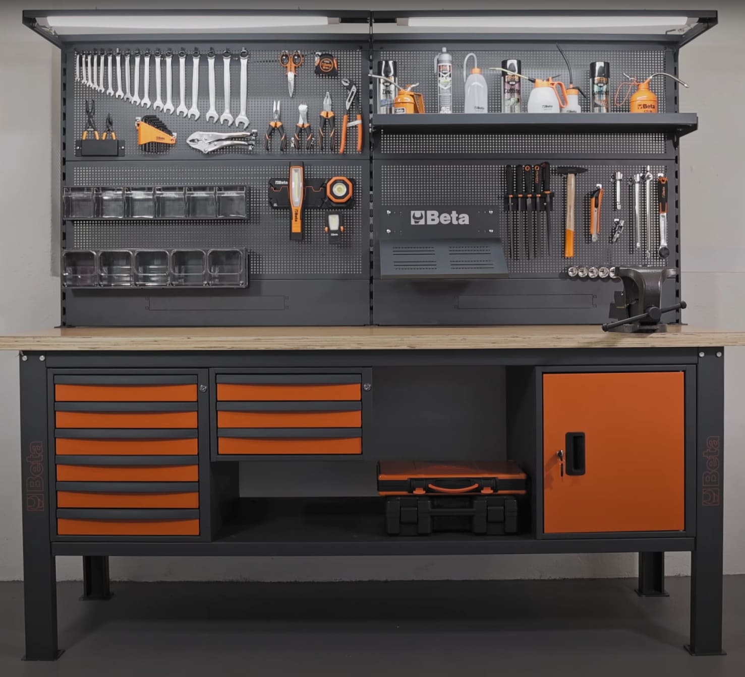 Arbetsbänk 2, 1m med 4 lådor, perforerade paneler, centrallås, BETA Tools - 3