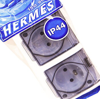 Vägguttag vit 2 st dubbla med lock, hermetiskt, ovanpåliggande, Hermes