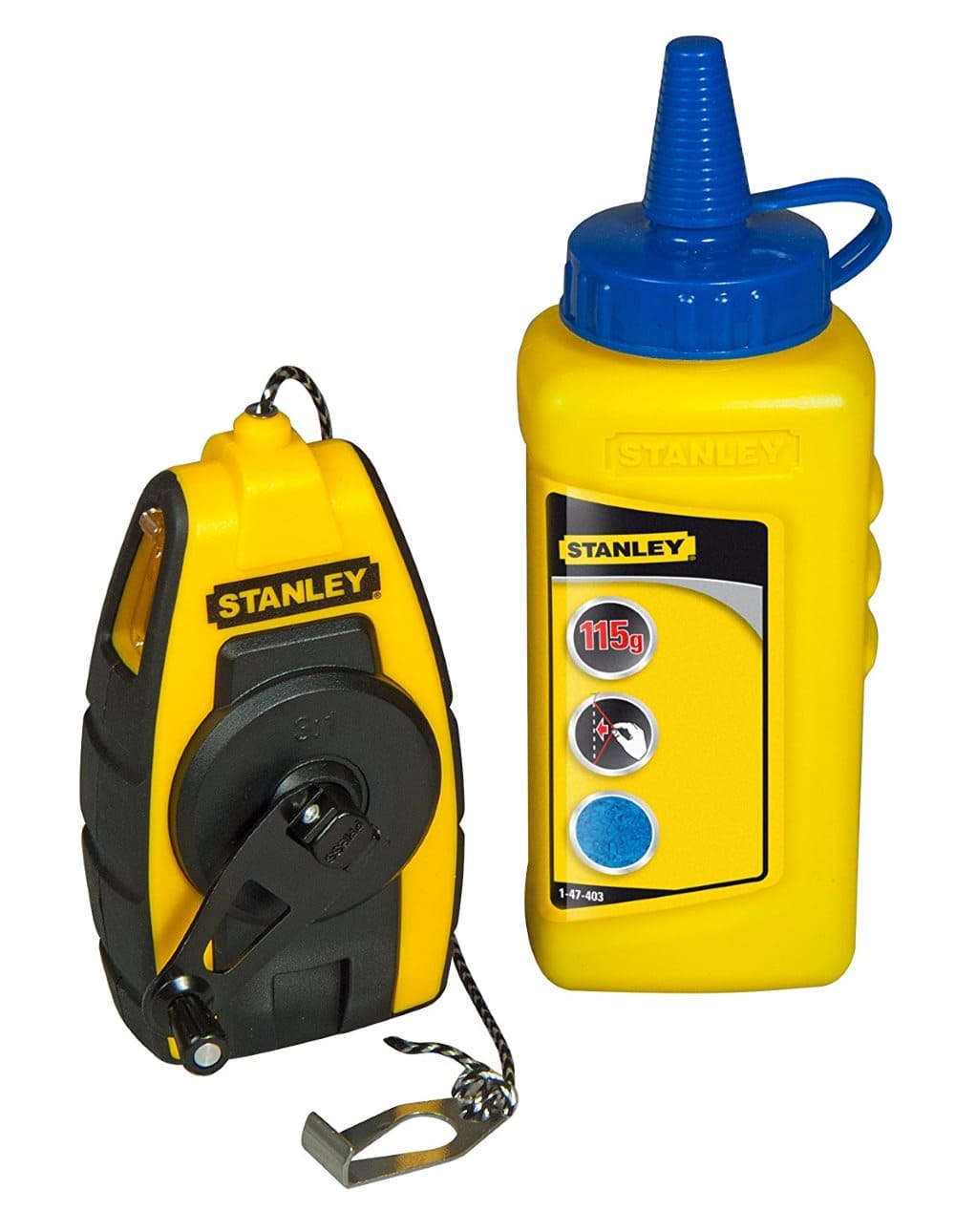 Snörslå 9m fickstorlek med blå krita 115g, märksnöre, STANLEY