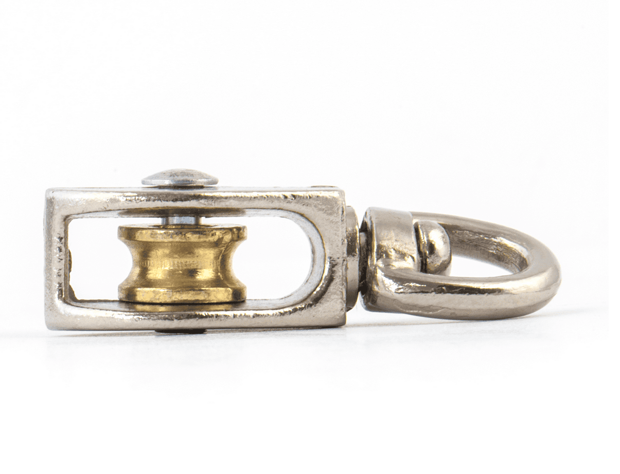 Talja och block 6st, locktalja enkel förnicklad svivel 1/230 kg, rep 4 mm - 4