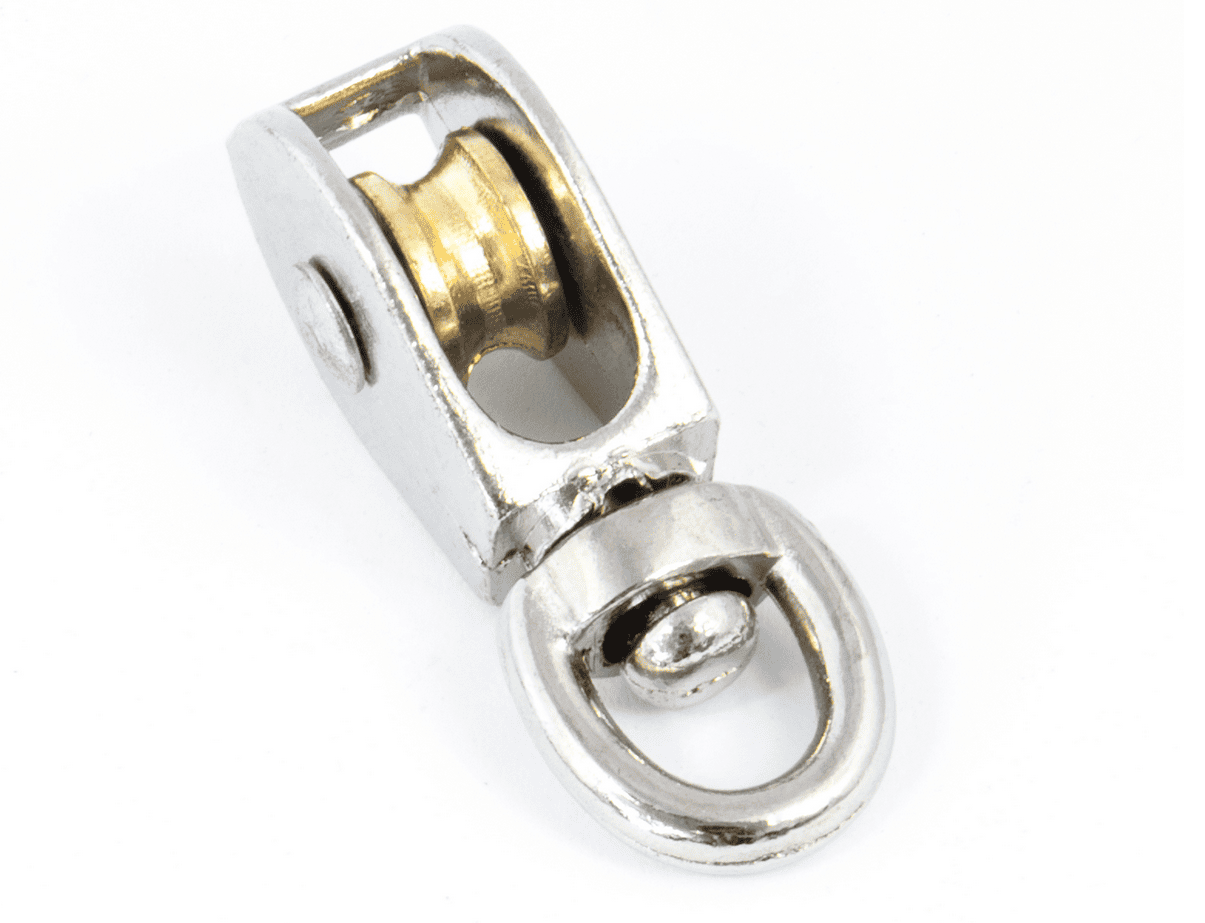 Talja och block 6st, locktalja enkel förnicklad svivel 1/230 kg, rep 4 mm - 5