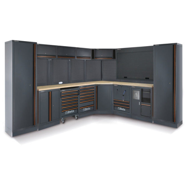 BETA TOOLS Komplett Garageinredning C45PRO 2.0 FW 17 Moduler Flerskikts Trä 2040 x 615 mm + 1360 x 615 mm, 625 kg, BETA
