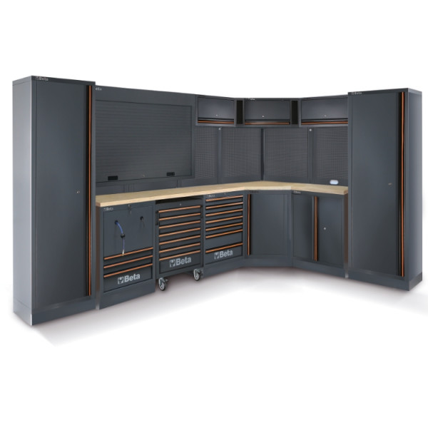 BETA TOOLS Garageinredning Komplett C45PRO 2.0 GW 15 Moduler Flerskikts Trä 2040 x 615 mm + 680 x 615 mm, 551 kg, BETA