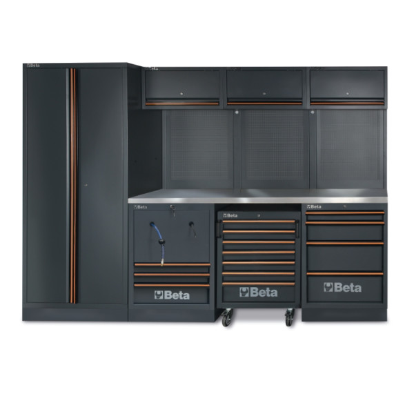 BETA TOOLS Komplett Verkstadsutrustning C45PRO 2.0 HX - 9 Moduler, Rostfritt MDF, 333 kg, BETA