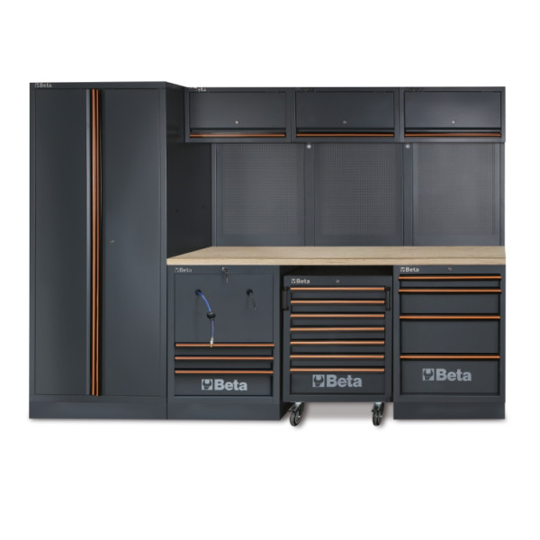 BETA TOOLS Komplett Garageinredning C45PRO 2.0 HW - 9 Moduler Flerskikts Trä 2040 x 615 mm, 318 kg, BETA