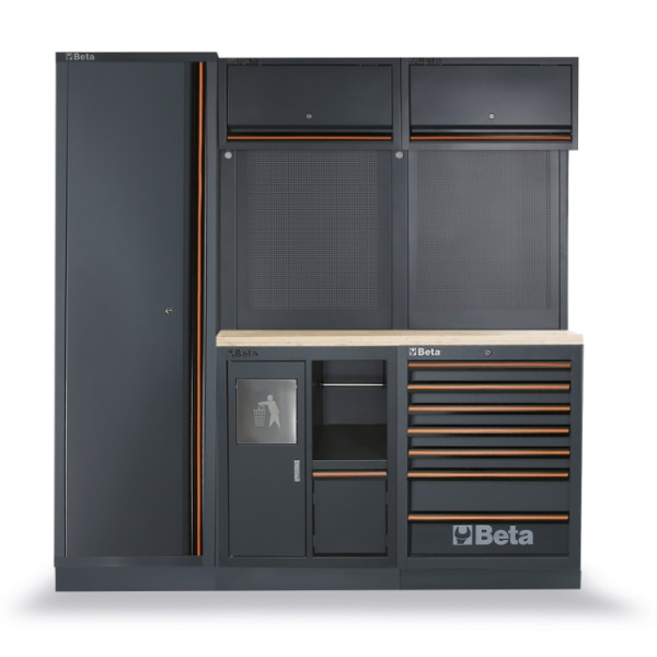 Garageinredning 1360 mm, 8 Moduler, Servicemodul, 7 Lådor, Multiplyskiva, 215 kg, BETA Tools C45PRO 2.0 CW