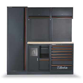 Garageinredning 1360 mm, 8 Moduler, Servicemodul, 7 Lådor, Multiplyskiva, 215 kg, BETA Tools C45PRO 2.0 CW