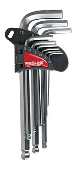 PROLINE TOOLS 9-delars Insexnyckelsats med Kulände, Lång, Satinfinish i Vikbar Svart Plasthållare, CV-Stål, Storlekar: 1.5; 2.0; 2.5; 3.0; 4.0; 5.0; 6.0; 8.0; 10.0, Proline