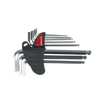 PROLINE TOOLS 9-delars Insexnyckelsats med Kulände, Lång, Satinfinish i Vikbar Svart Plasthållare, CV-Stål, Storlekar: 1.5; 2.0; 2.5; 3.0; 4.0; 5.0; 6.0; 8.0; 10.0, Proline