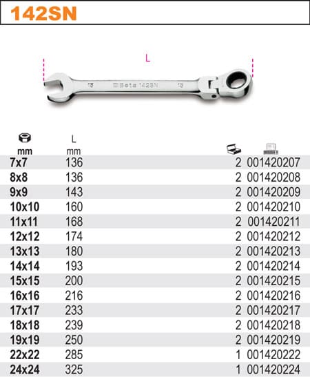 Ringnyckel Ledad Spärrfunktion 7-24 mm Kromad, BETA Tools (Storlek (mm) : 24) - 2