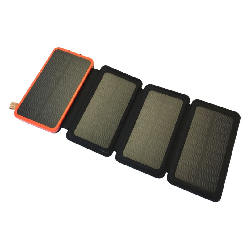 Solcells Powerbank 20000mAh 4 Paneler Vikbar Ficklampa 3 Lägen Dubbel USB Stöttålig, Beast