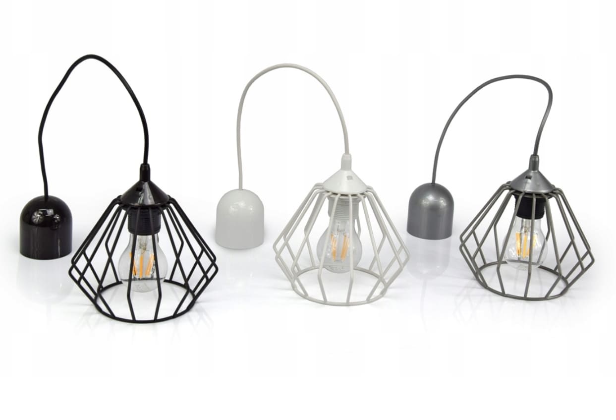 Taklampa av metall, rustik / industriell design, hänglampa, Luxolar Diamond E27 - Grå - 4