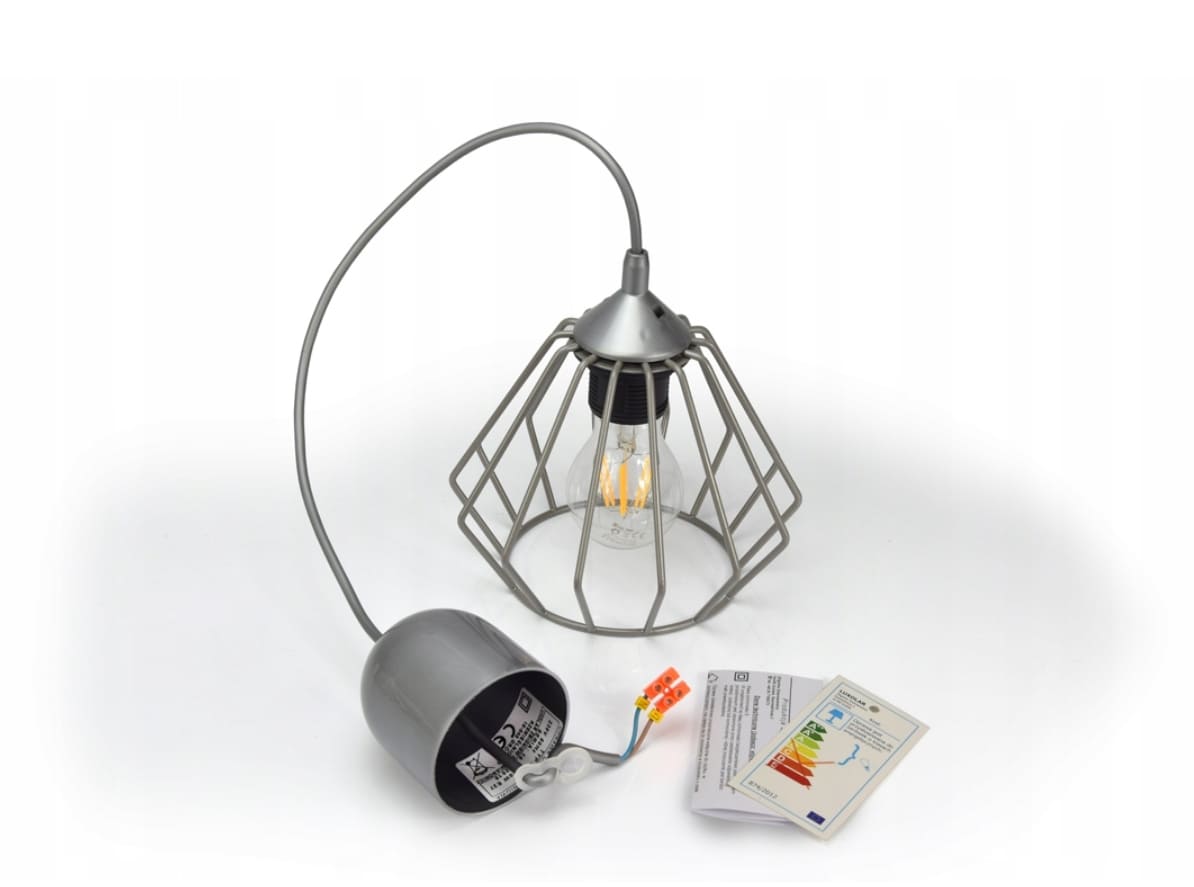 Taklampa av metall, rustik / industriell design, hänglampa, Luxolar Diamond E27 - Grå - 7