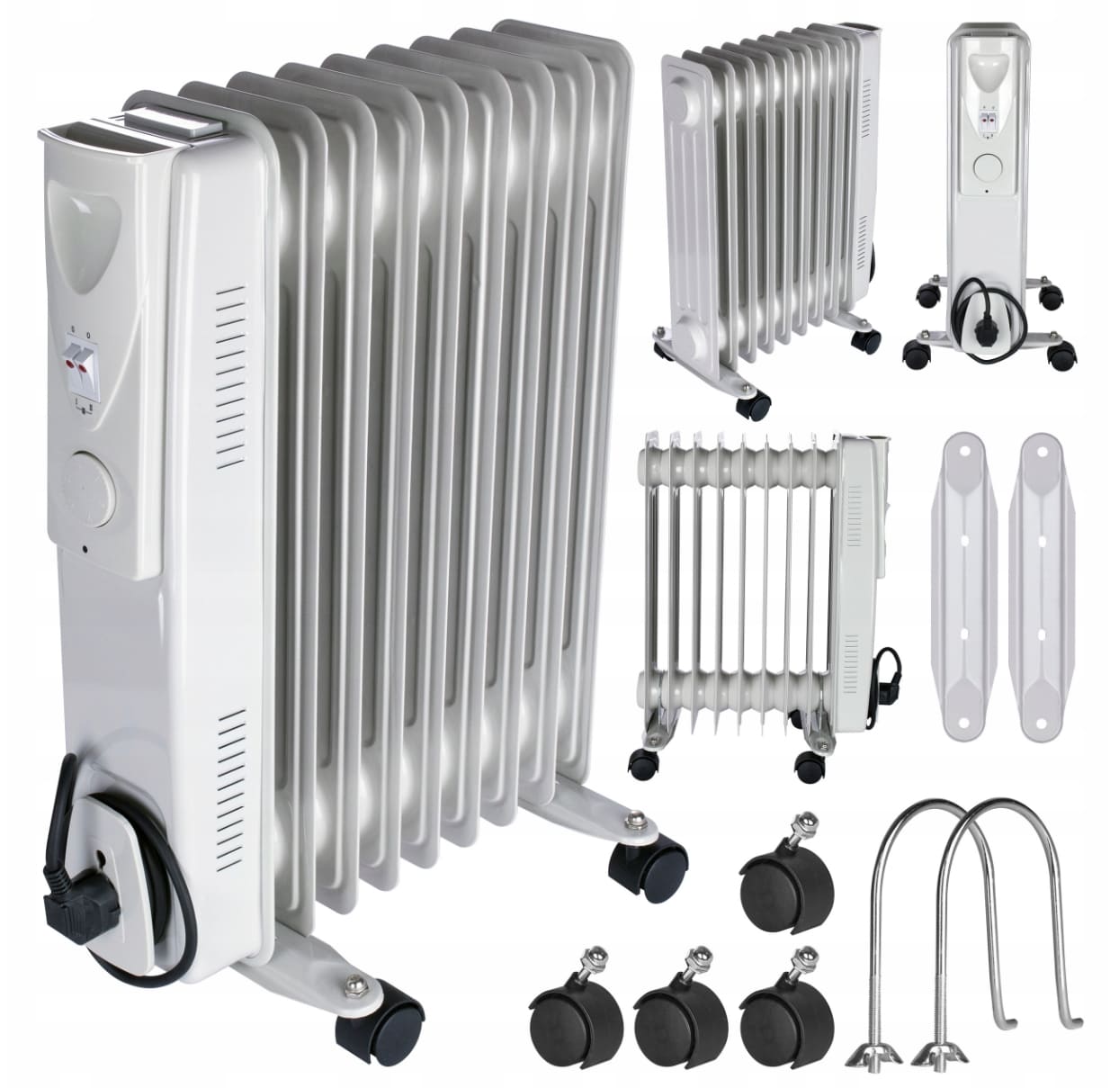 Oljeelement 2000W-3000W med termostat, hjul, 230V, Volt - 3