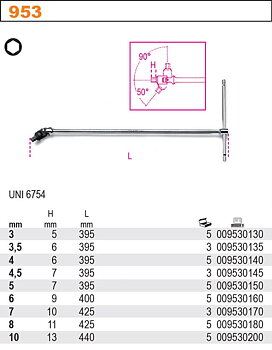 BETA TOOLS Chrome-plated T-handle wrenches with swivel hex male (Storlek (mm) : 3)