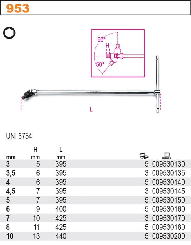 BETA TOOLS Chrome-plated T-handle wrenches with swivel hex male (Storlek (mm) : 3.5) - 2
