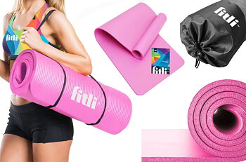 Yogamatta, träningsmatta, skummatta 180 x 61 cm, 1 cm tjock, olika färger, NBR Fitli - Svart