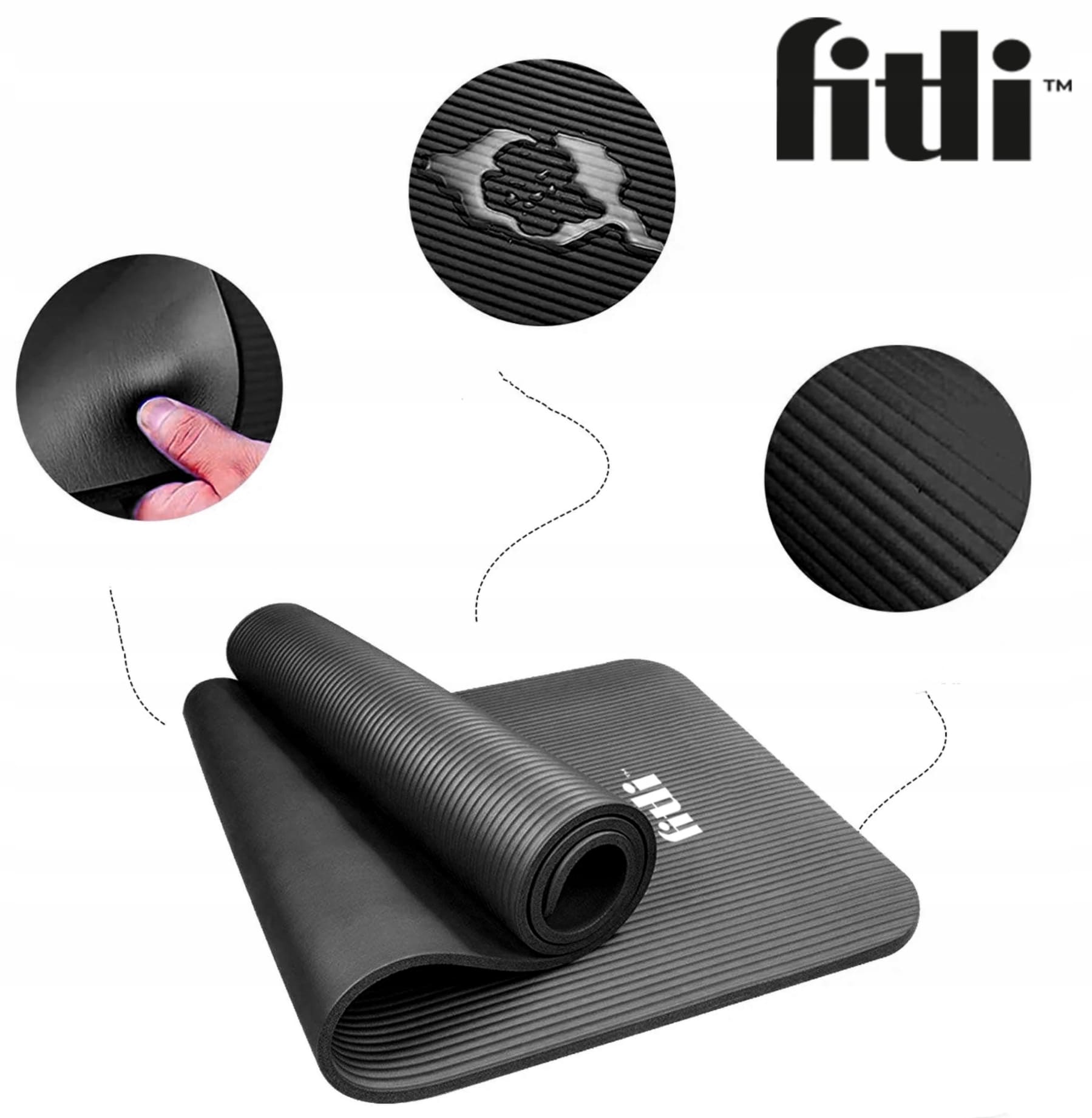 Yogamatta, träningsmatta, skummatta 180 x 61 cm, 1 cm tjock, olika färger, NBR Fitli - Rosa - 5