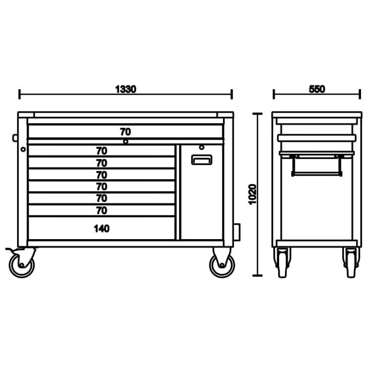 Verktygsvagn Extra Stor 8 Lådor 1100 kg Rostfri Anti-Tilt, BETA Tools - Orange - 4