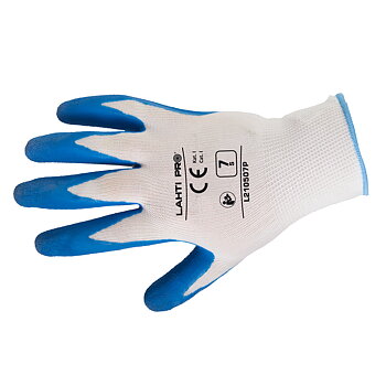 LahtiPro Arbetshandskar Latexbelagda Polyester, Blå/Vita, Karta, CE-märkta, 7, [Varumärke] (Storlek : 2XL)