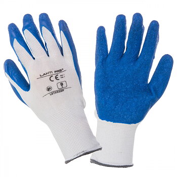 LahtiPro Arbetshandskar Latexbelagda Polyester, Blå/Vita, Karta, CE-märkta, 7, [Varumärke] (Storlek : 2XL)