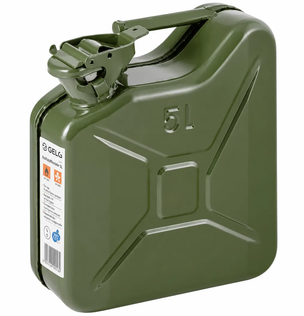 Bensindunk 5L Metall Reservdunk med Bajonettlås Röd eller Grön, Gelg - Röd