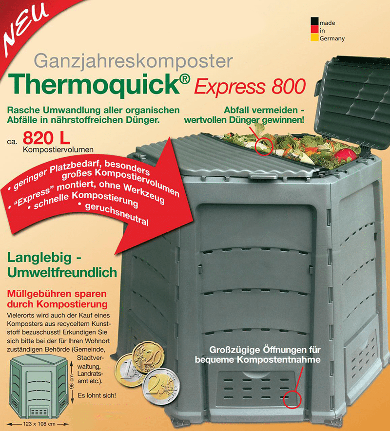 EKOBAT Kompostbehållare 820L, kompostbox för varm kompost utomhus åretrunt, THERMOQUICK® EXPRESS 800 - 10