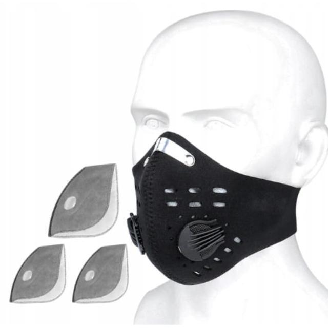 Andningsskydd 1st andningsmask inkl. 1st filter (labbtestade N99 FFP3 nivå), 2 ventiler, neopren, bekväm och tät sportmask, kardborreband CE (Storlek : M) - 8