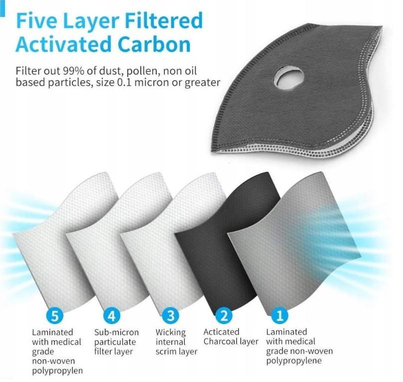 Filter för andningsskydd 5st, skyddar mot virus bakterier m.m. MP 2.5 FFP2 N95 (labbtestade motsvarar N99 FFP3 nivåer) för neoprenmasker med 2 ventiler - 8