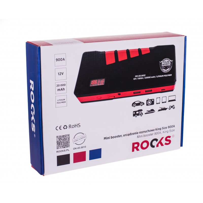 Mini booster 900 A, 20000 mAh 12V, power bank, laddare, ROOKS - 4