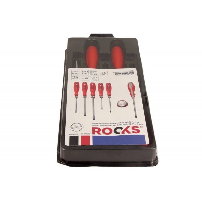 Kraftskruvmejslar, sats 5st, magnetiska, CrVSi 55 HRC, Rooks - 3