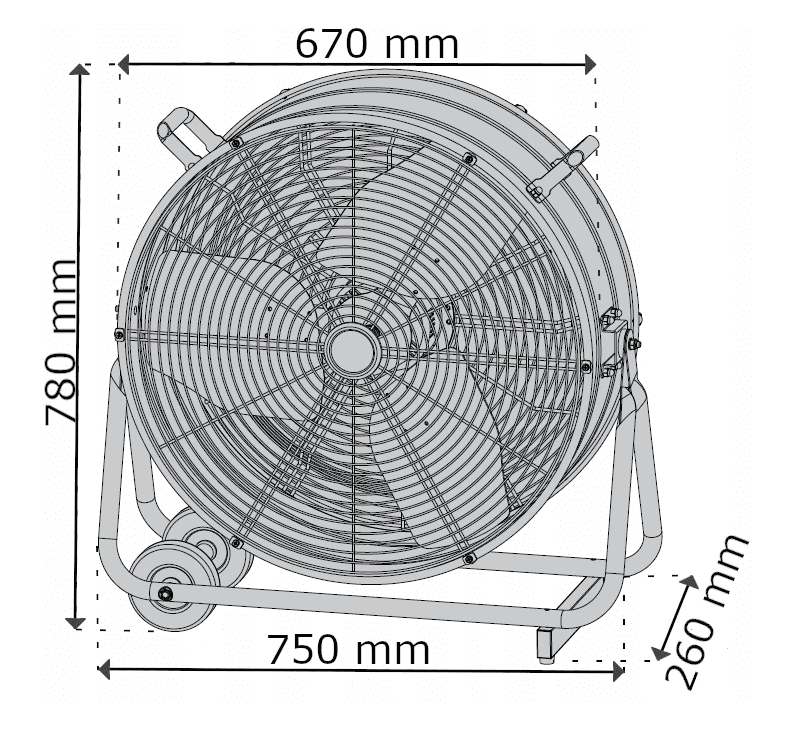 Kraftfull industrifläkt 60 cm (24) 330W, golvmodell med hjul, svart, 115 m3/min, Daxton / Equation - 8