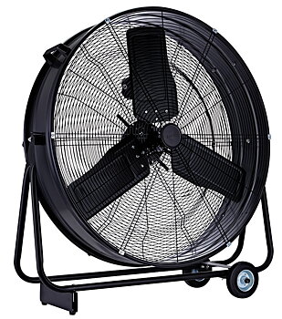 Stor kraftfull mobil industrifläkt 75 cm 280W, trumfläkt golvmodell, svart/gul pulverlackad, 14940 m³/h, EBERG