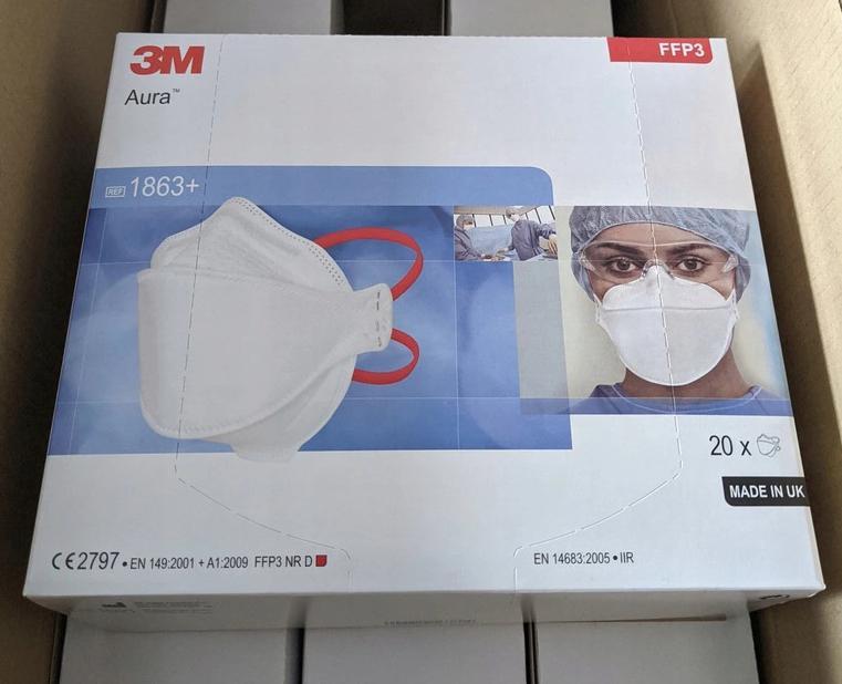 Andningsskydd 1st, andningsmask 3m AURA 1863+ skyddar mot virus bakterier m.m. FFP3, CE - 5
