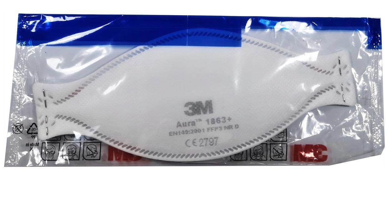 Andningsskydd 1st, andningsmask 3m AURA 1863+ skyddar mot virus bakterier m.m. FFP3, CE - 4
