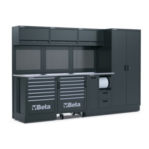 BETA TOOLS Garageinredning Rostfri MDF 2, 24 m, 7+7 Lådor, Skåp & Paneler, RSC