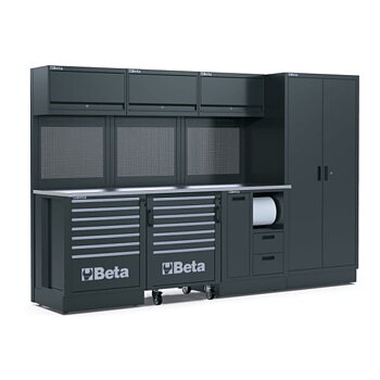 BETA TOOLS Garageinredning Rostfri MDF 2, 24 m, 7+7 Lådor, Skåp & Paneler, RSC