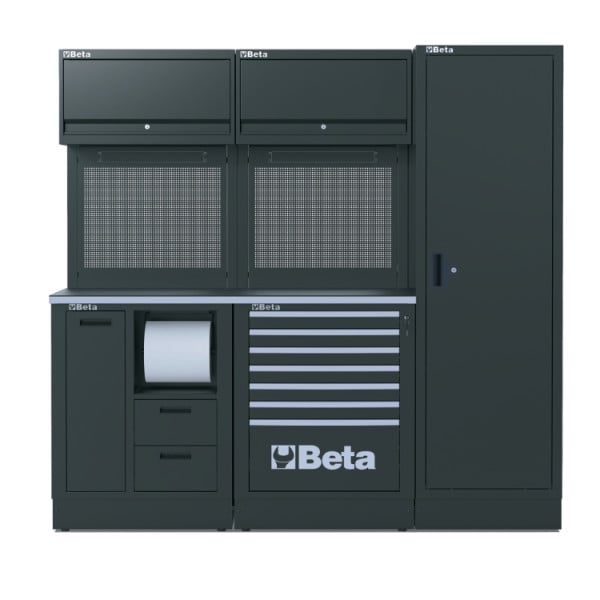 BETA TOOLS Garageinredning Komplett 8-Delars, Stål och Trä, Rostfri, RSC
