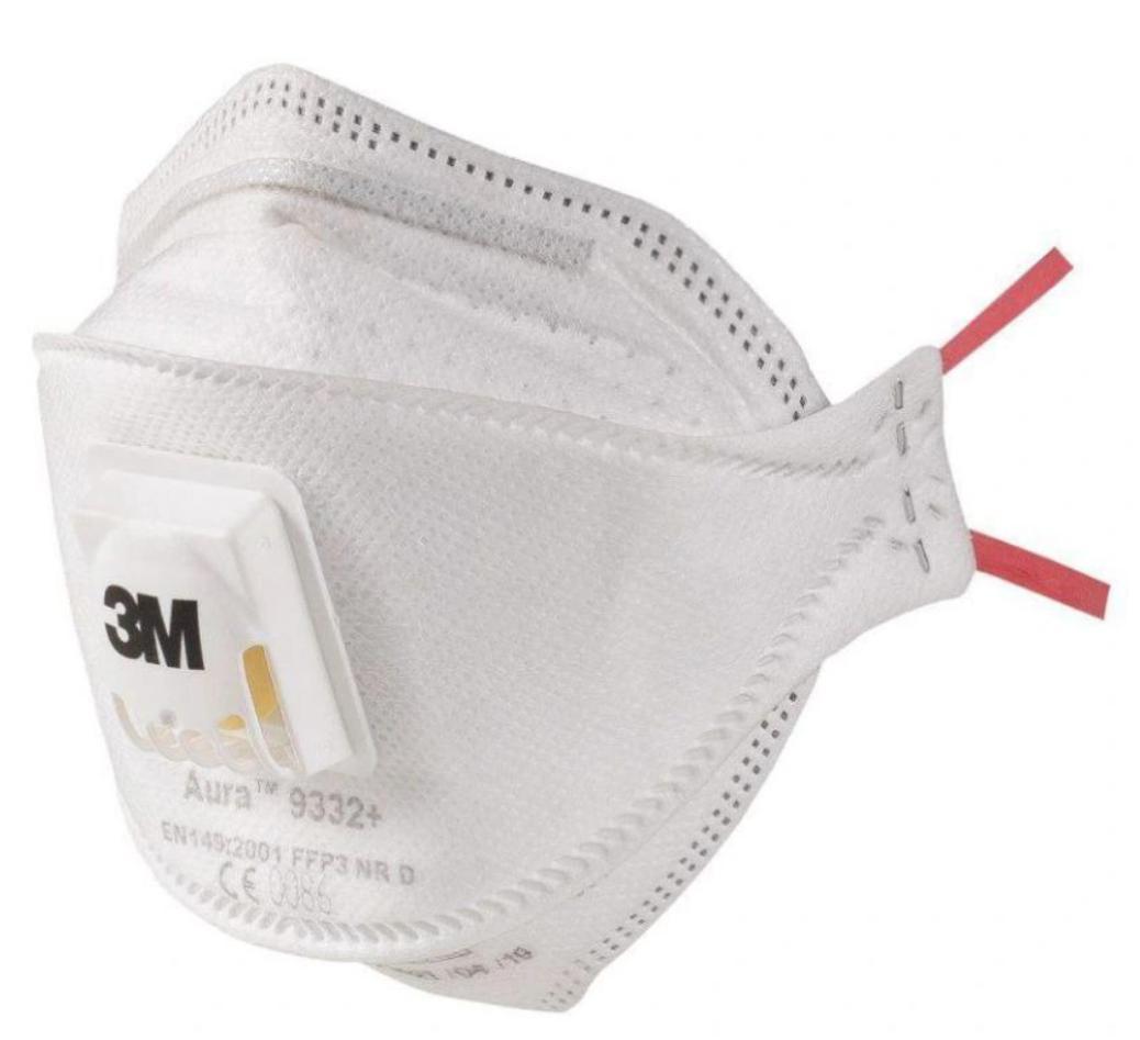 Andningsskydd 1st, andningsmask 3m AURA 9332+ skyddar mot virus bakterier m.m. FFP3, CE - 2