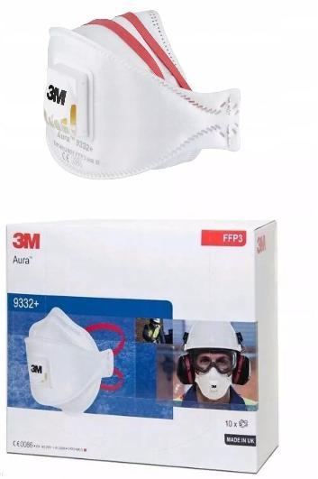 Andningsskydd 1st, andningsmask 3m AURA 9332+ skyddar mot virus bakterier m.m. FFP3, CE - 3