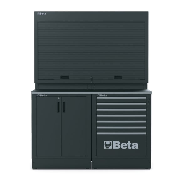 BETA TOOLS Garageinredning Arbetsbänk 1495 x 700 mm, 7 Lådor & 2 Dörrar, RSC