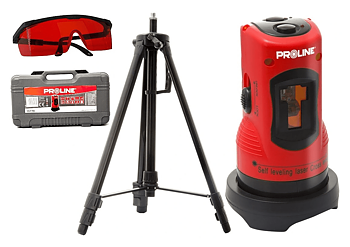PROLINE TOOLS Laserpass, kors laser, med väska, stativ, skyddsglasögon, Proline