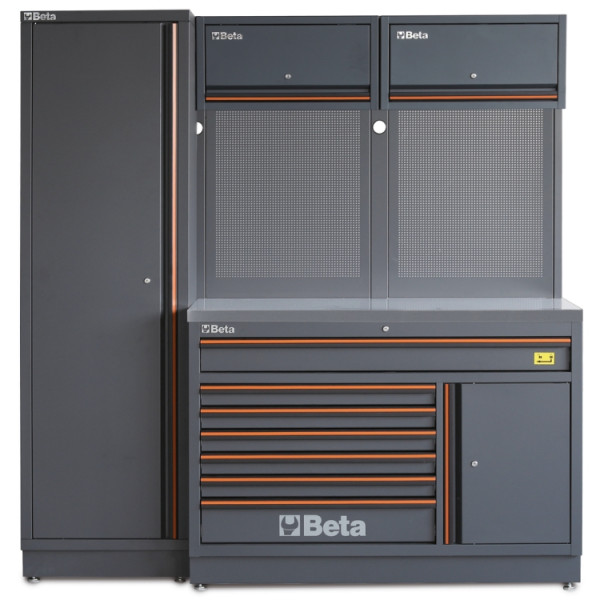 BETA TOOLS Verkstadsinredning 7 Lådor, Perforerade Paneler, Rostfri MDF, C45PRO