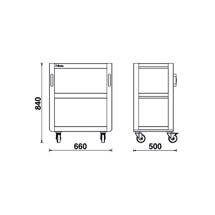 BETA TOOLS Verktygsvagn 3 Hyllor, 200 kg, 4 Svängbara Hjul, C45PRO - 2