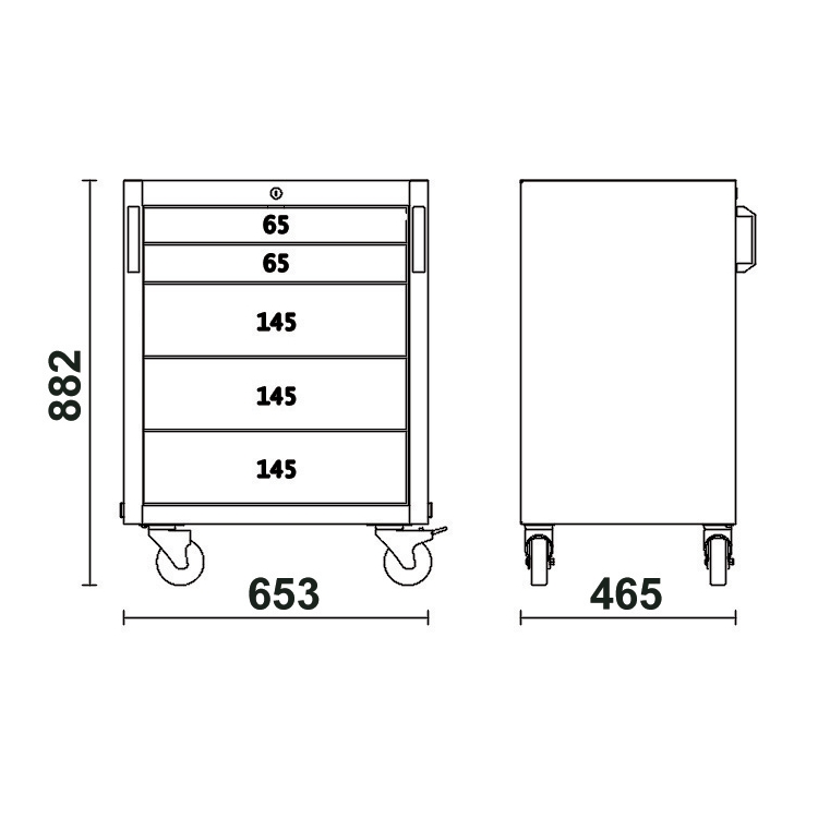BETA TOOLS Verktygsvagn 5 Lådor 532 x 406 mm ABS-topp, rostfri, C45PRO - 2