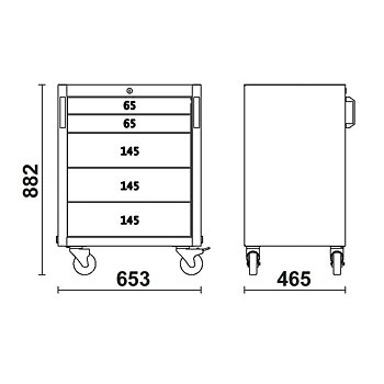 BETA TOOLS Verktygsvagn 5 Lådor 532 x 406 mm ABS-topp, rostfri, C45PRO