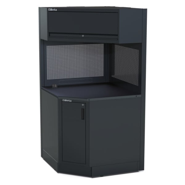 BETA TOOLS Hörnmodul Arbetsbänk 964 x 964 mm med Skåp och Verktygspanel, RSC - 2