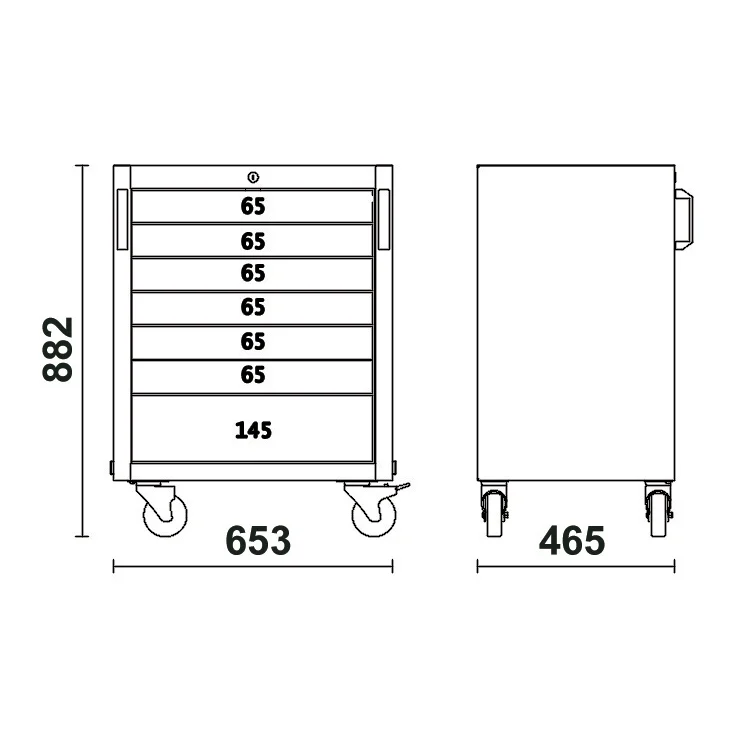 Verktygsvagn 7 Lådor ABS-Arbetsyta, Centrallås, C45PRO, BETA Tools - 2