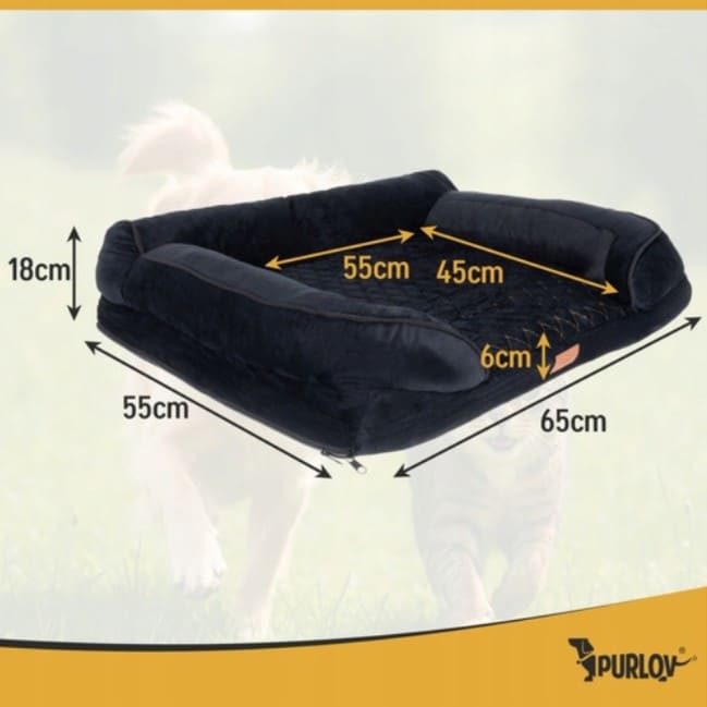 Ortopedisk Hundbädd S 65 x 55 x 18 cm Avtagbart Överdrag Halkfri Botten 6 cm Madrass Tvättbar, Purlov - 6