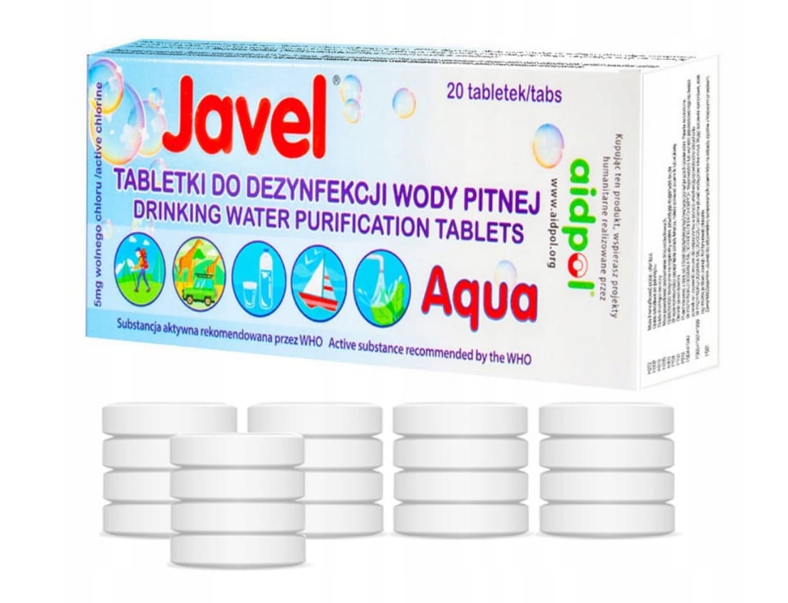 Vattenreningstabletter 80st NaDCC WHO-Rekommenderad 1 Tablett per Liter 30 Minuter, Javel Aqua